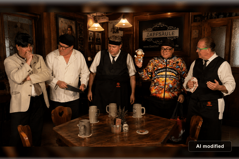 Szenenbild aus dem Krimidinner „Stammtischkrimi – Der Bierfuizl-Mord“